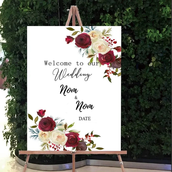 Panneau Bienvenue Mariage Motifs Roses