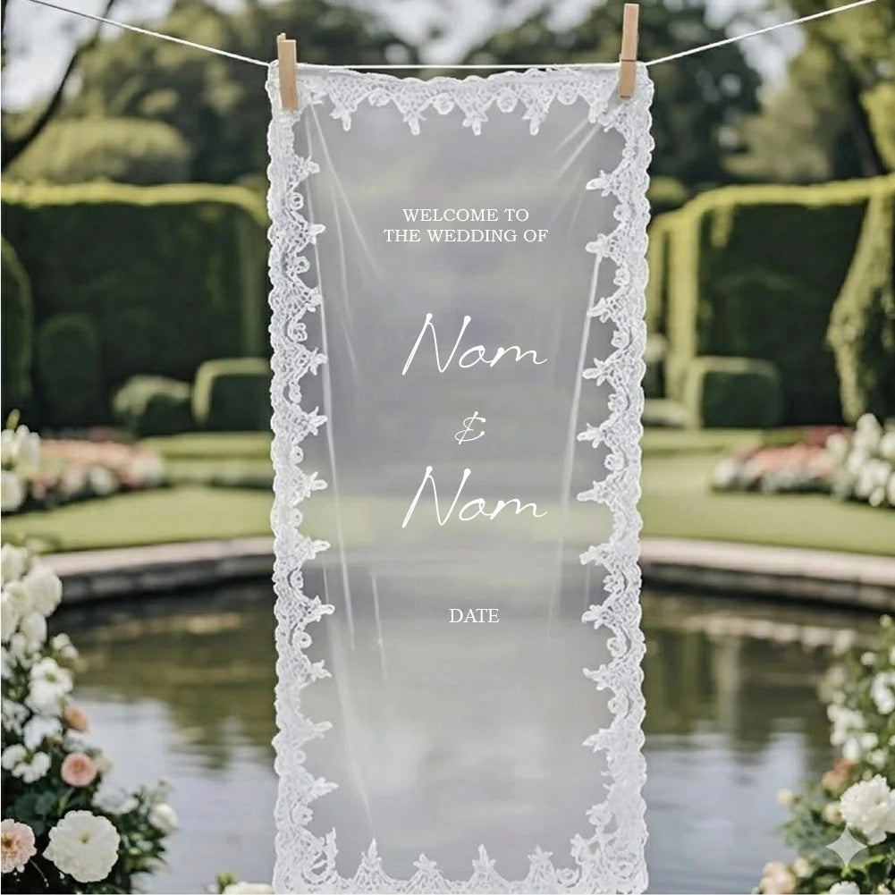 Panneau Bienvenue Mariage en Tulle Transparent