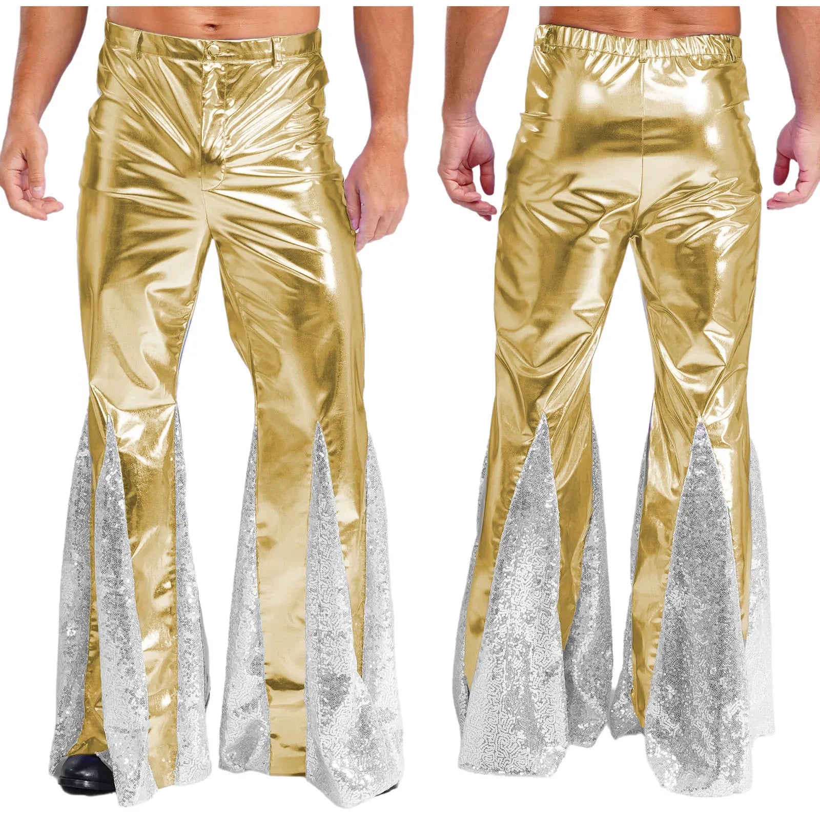 Pantalon Disco Cloche Doré Homme extensible 