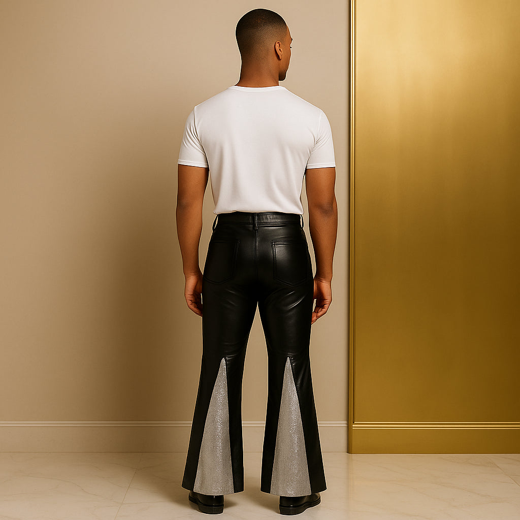 Pantalon Disco Cloche Noir Brillant Homme Confortable 
