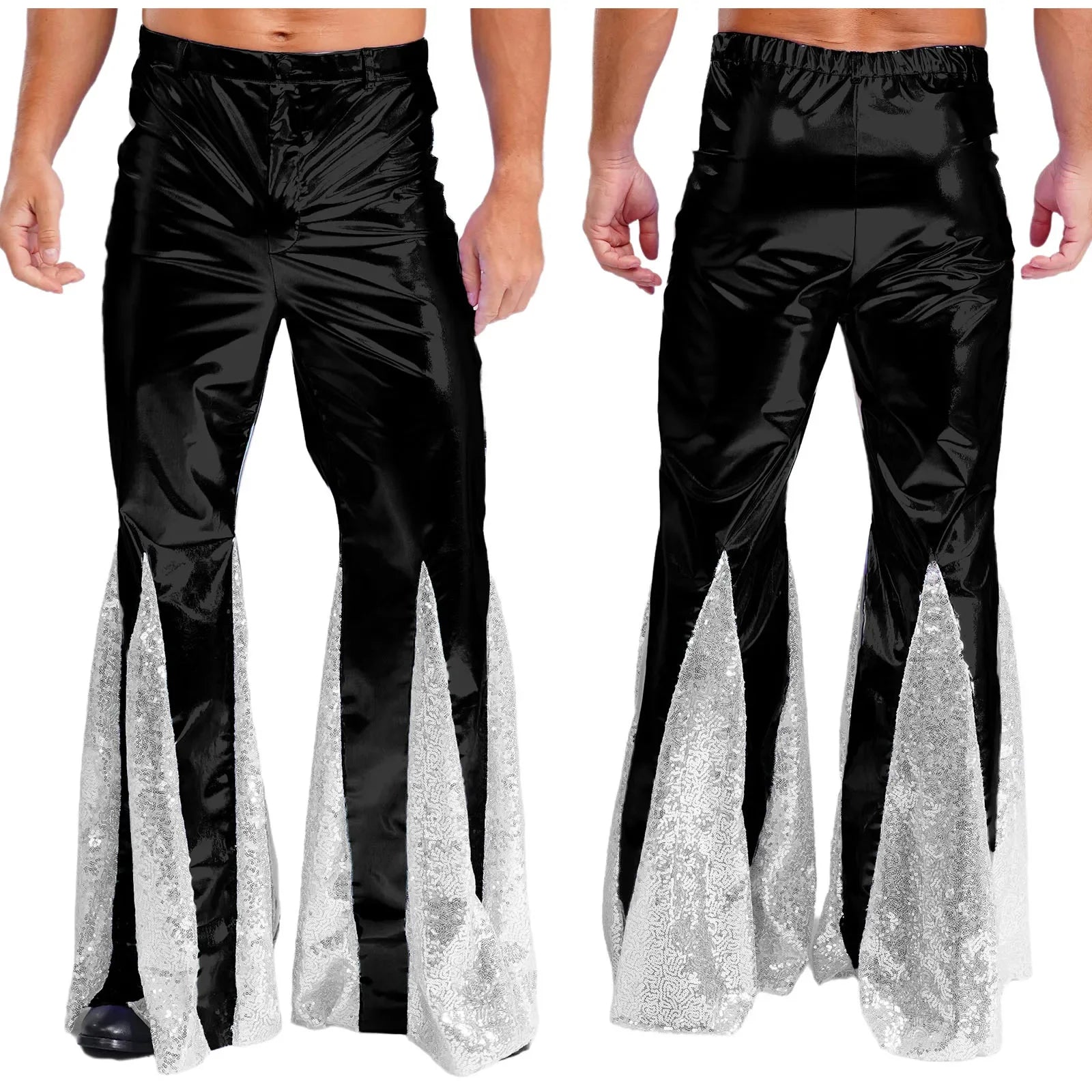 Pantalon Disco Cloche Noir Brillant Homme extensible