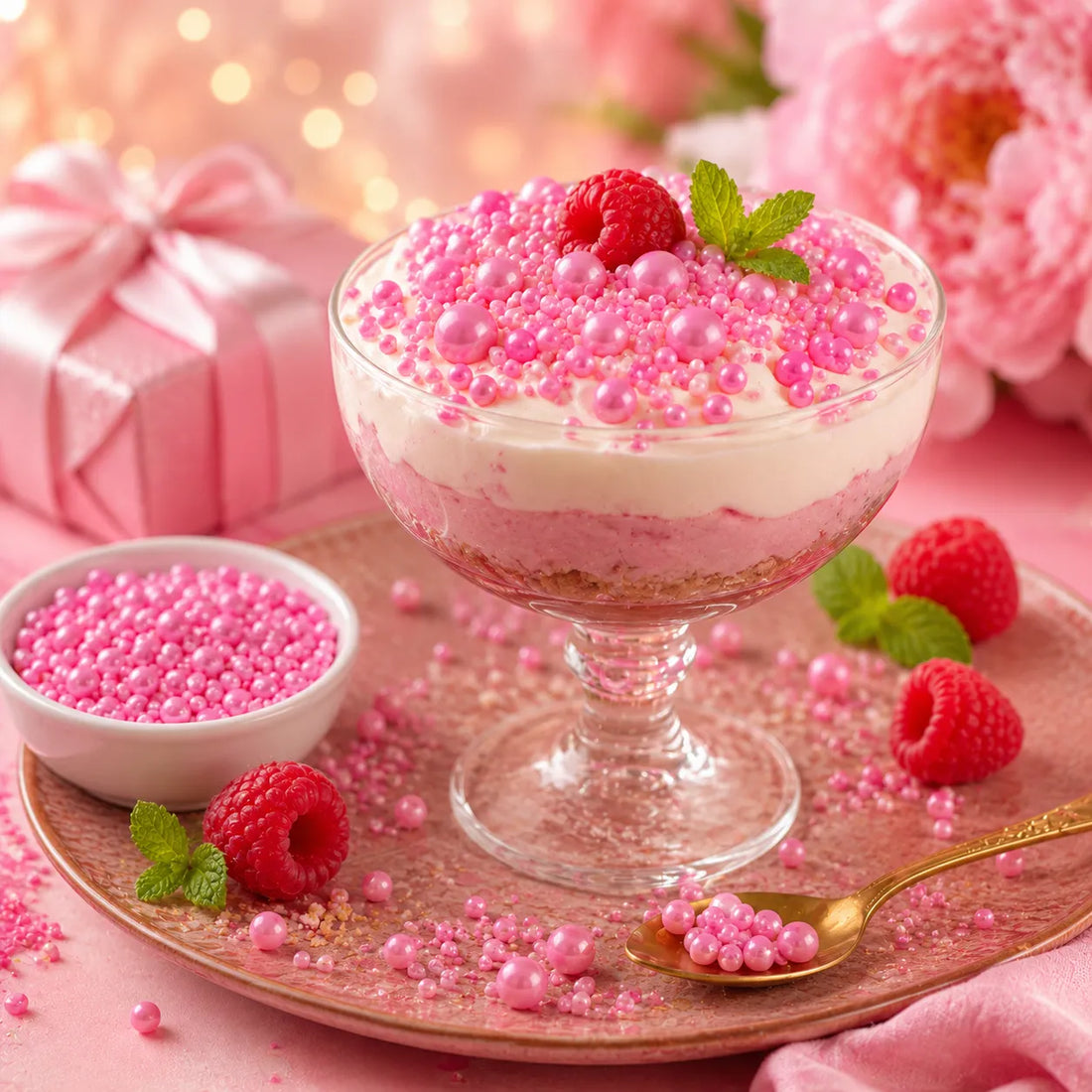 Perles Décoratives Roses pour Gâteau Festive