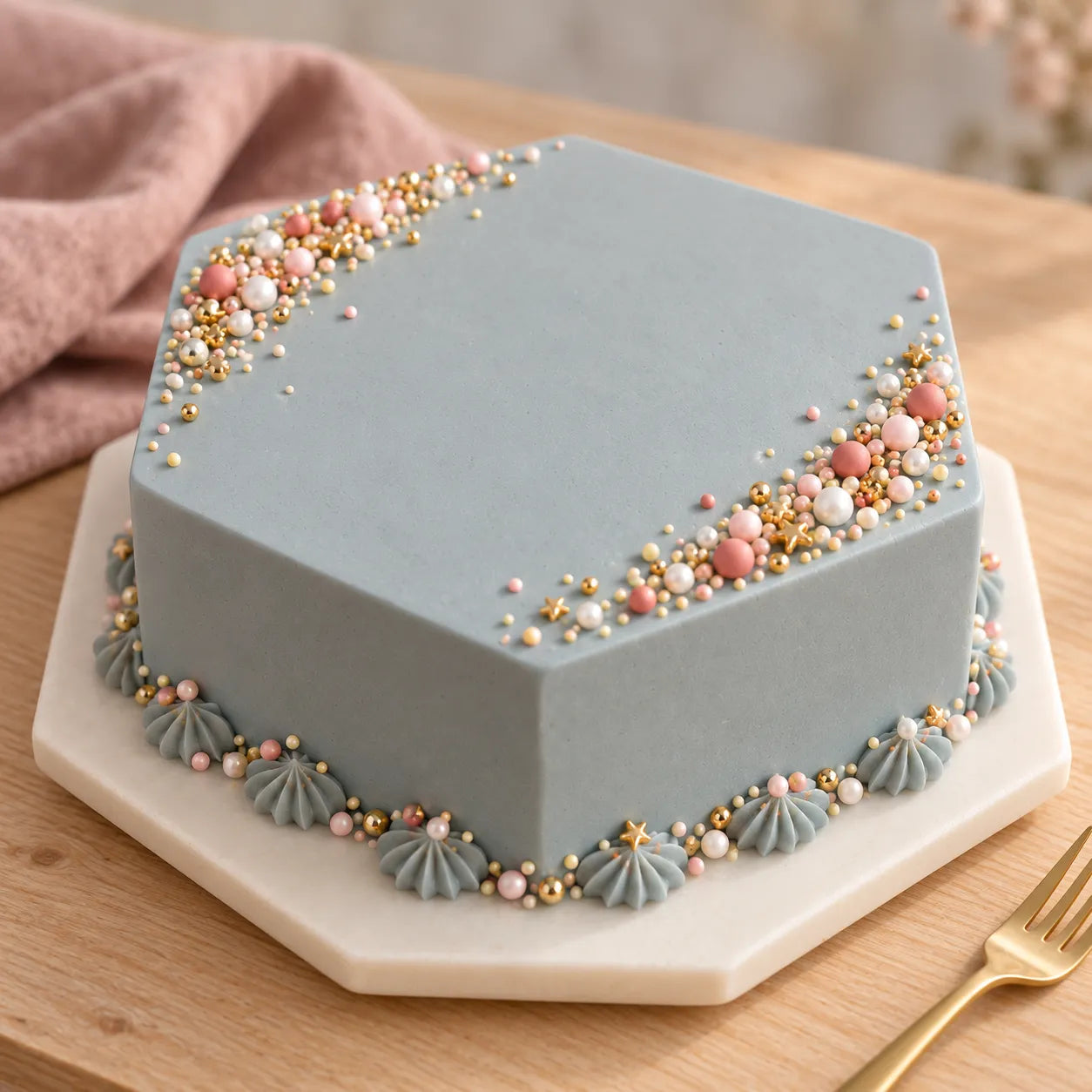 Perles Raffinées Roses et Dorées Gâteau Unique