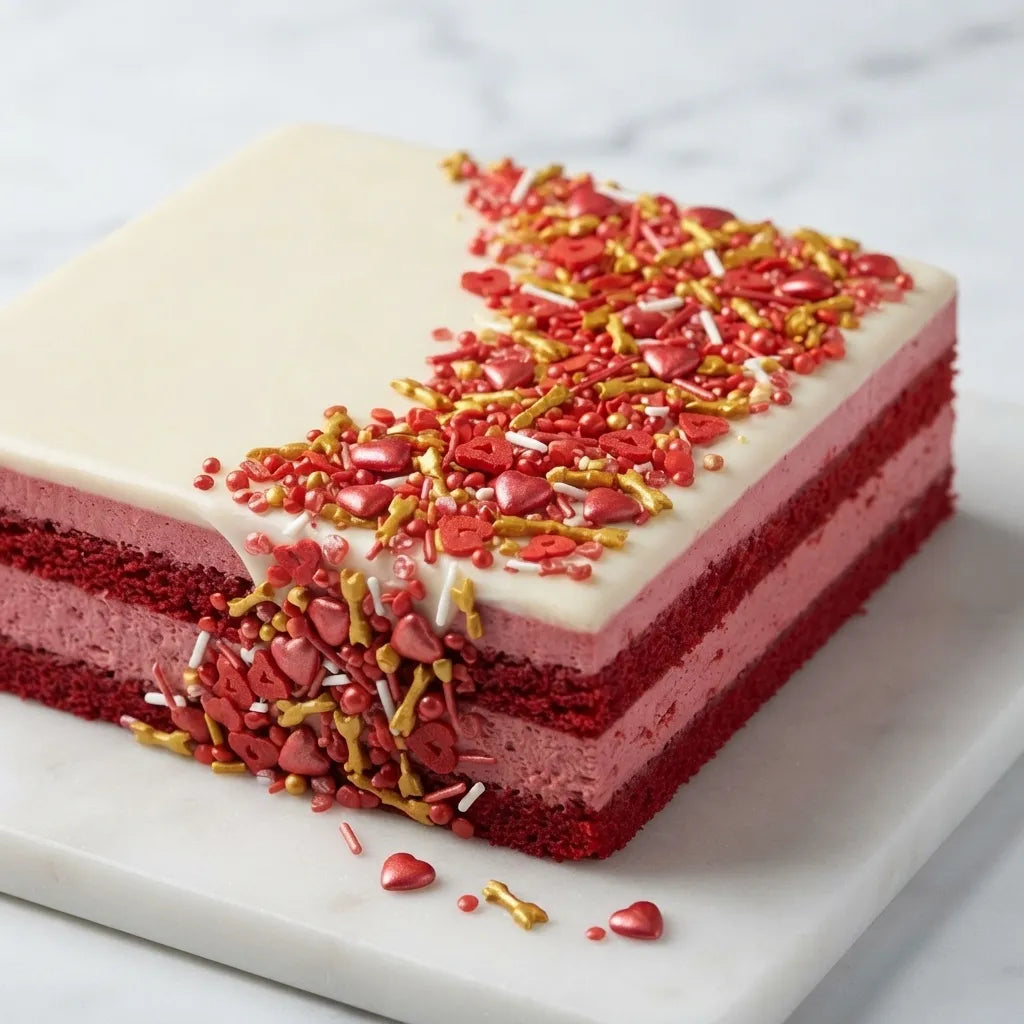 Perles de Sucre Rouge et Doré Gâteau Minimaliste