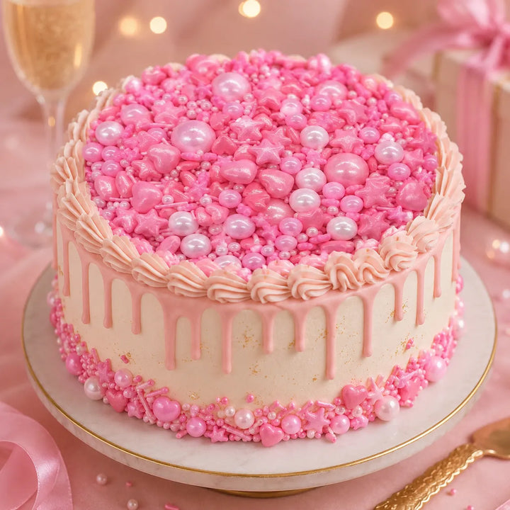 Perles et Etoiles Roses Déco Gâteau