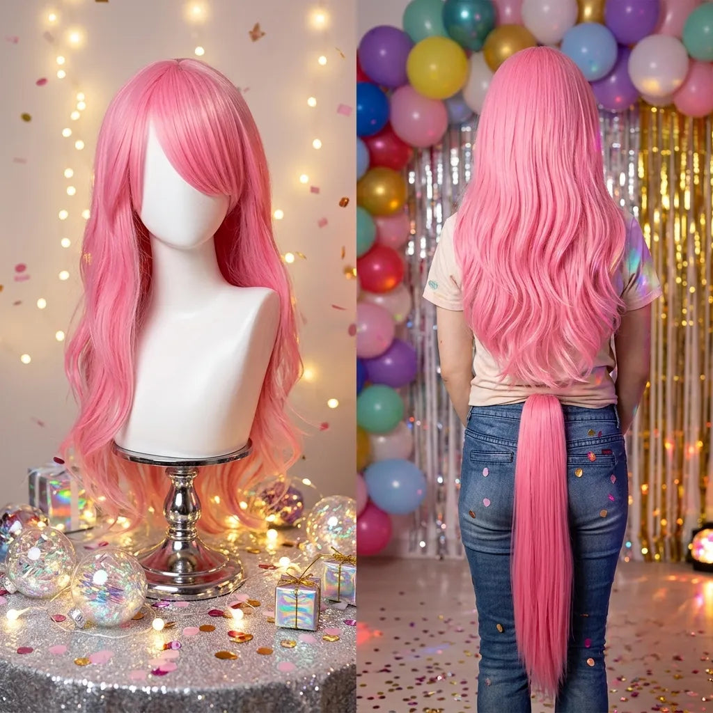 Perruque et Queue Licorne Rose Femme Unique