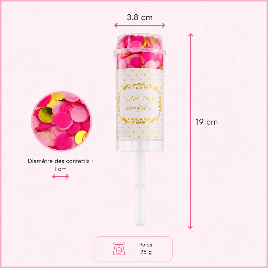 Petit Canon à Confettis Rose et Doré Moderne
