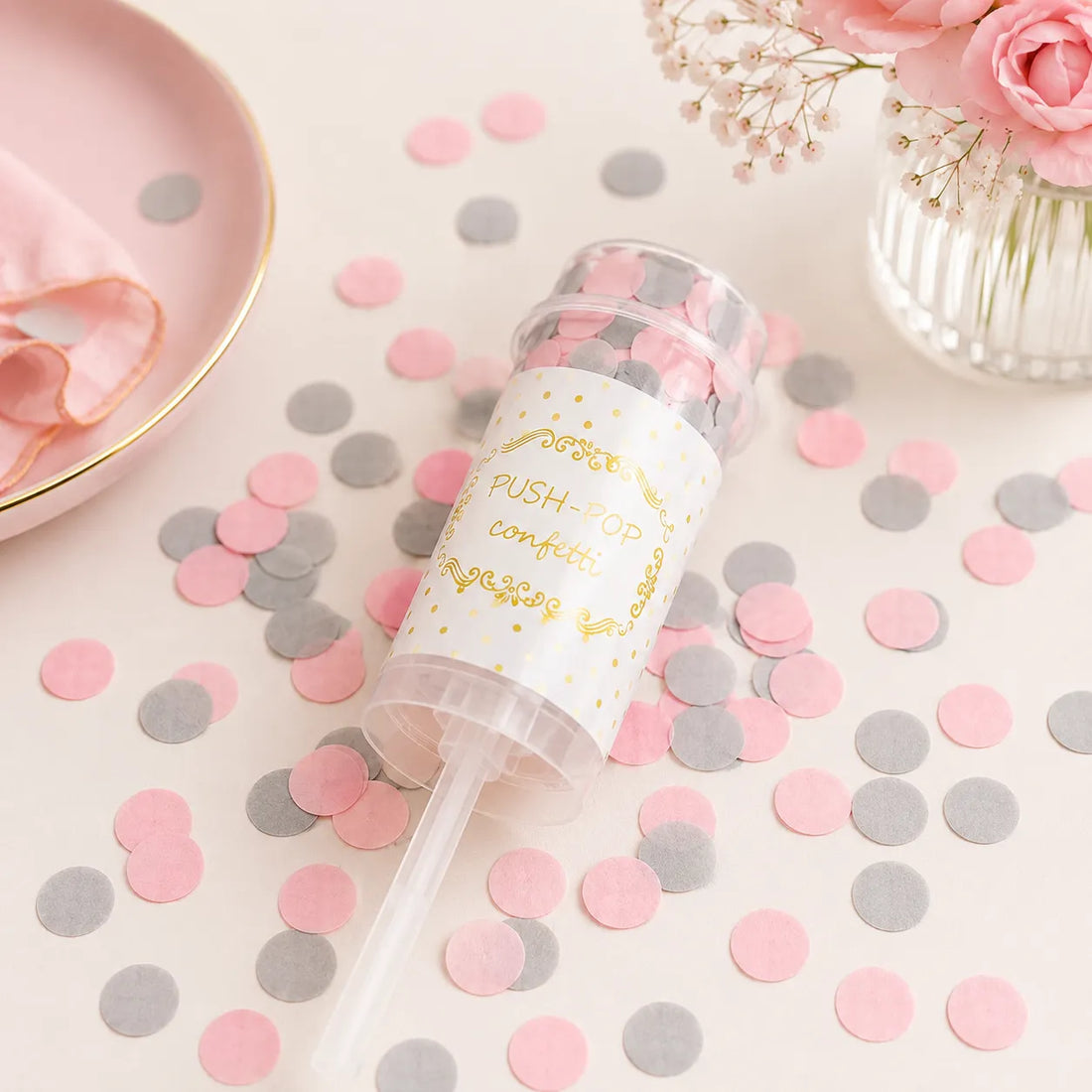 Petit Canon à Confettis Rose et Gris