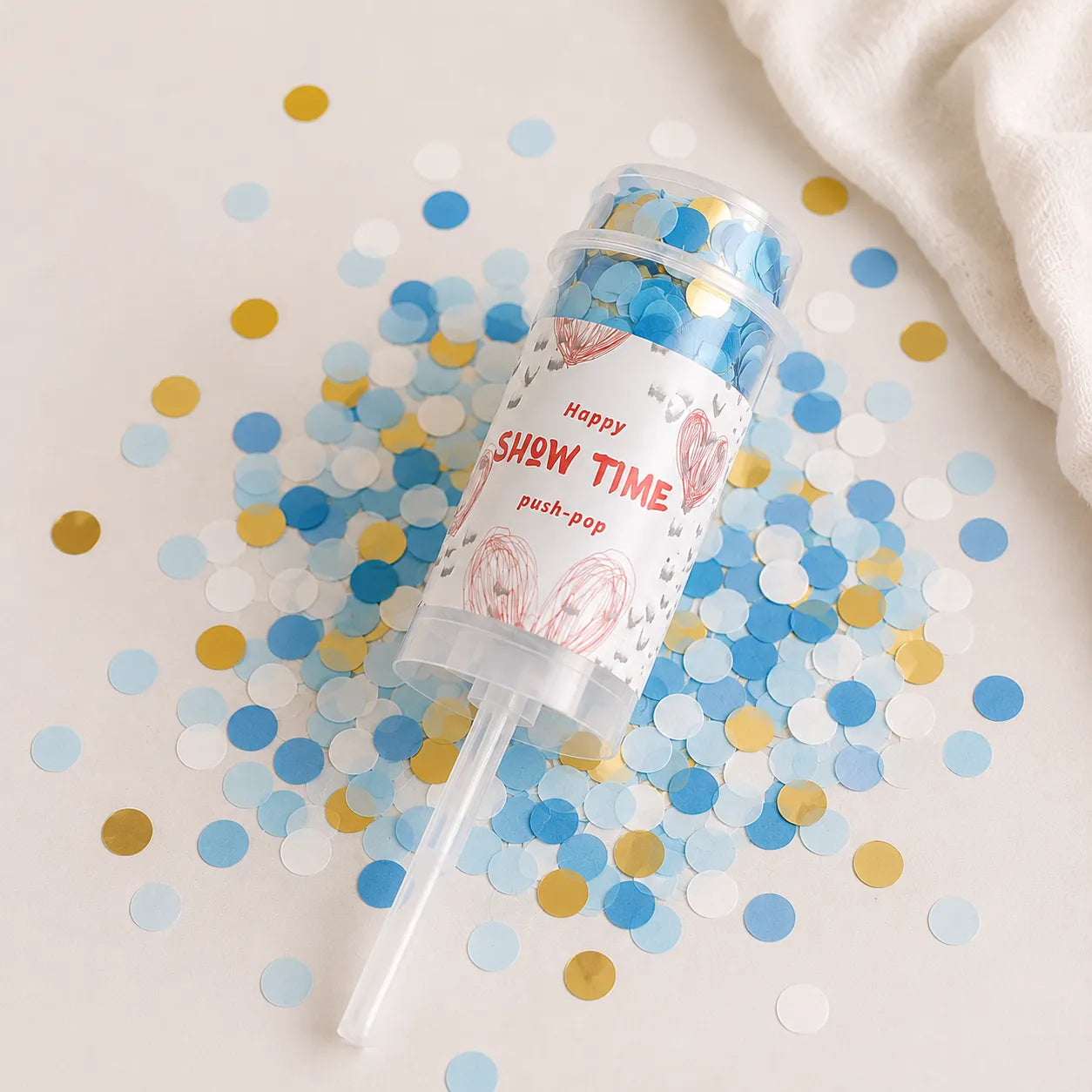 Petit Lanceur à Confettis Manuel Bleu et Doré