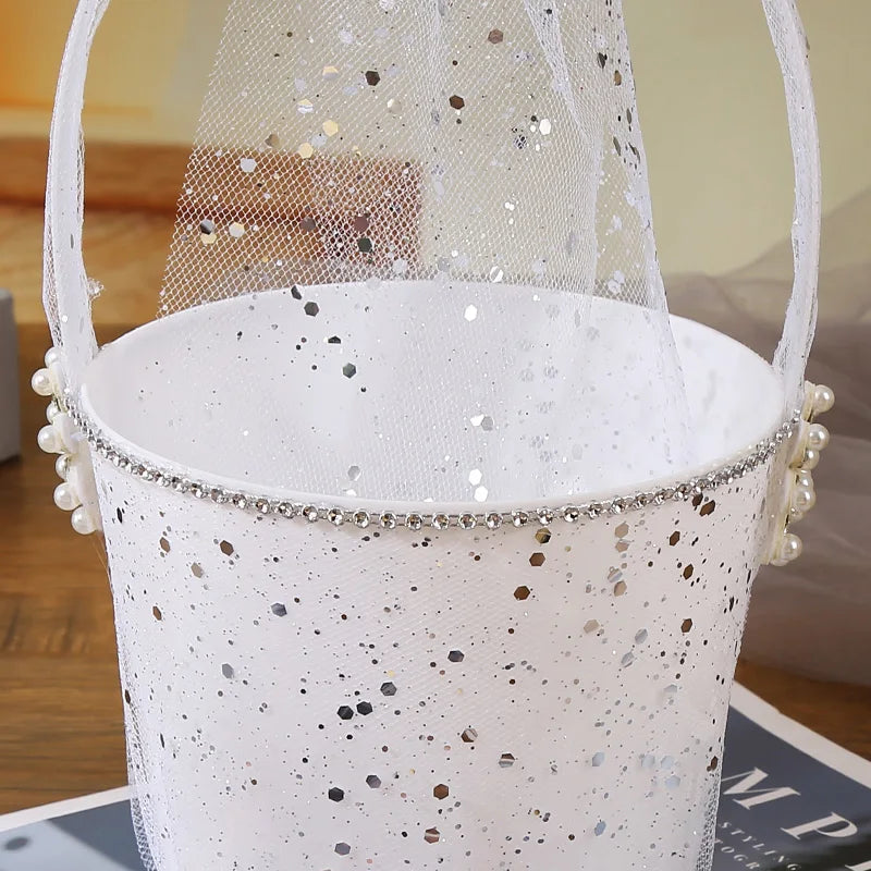 Petit Panier à Pétales Blanc Argenté Durable