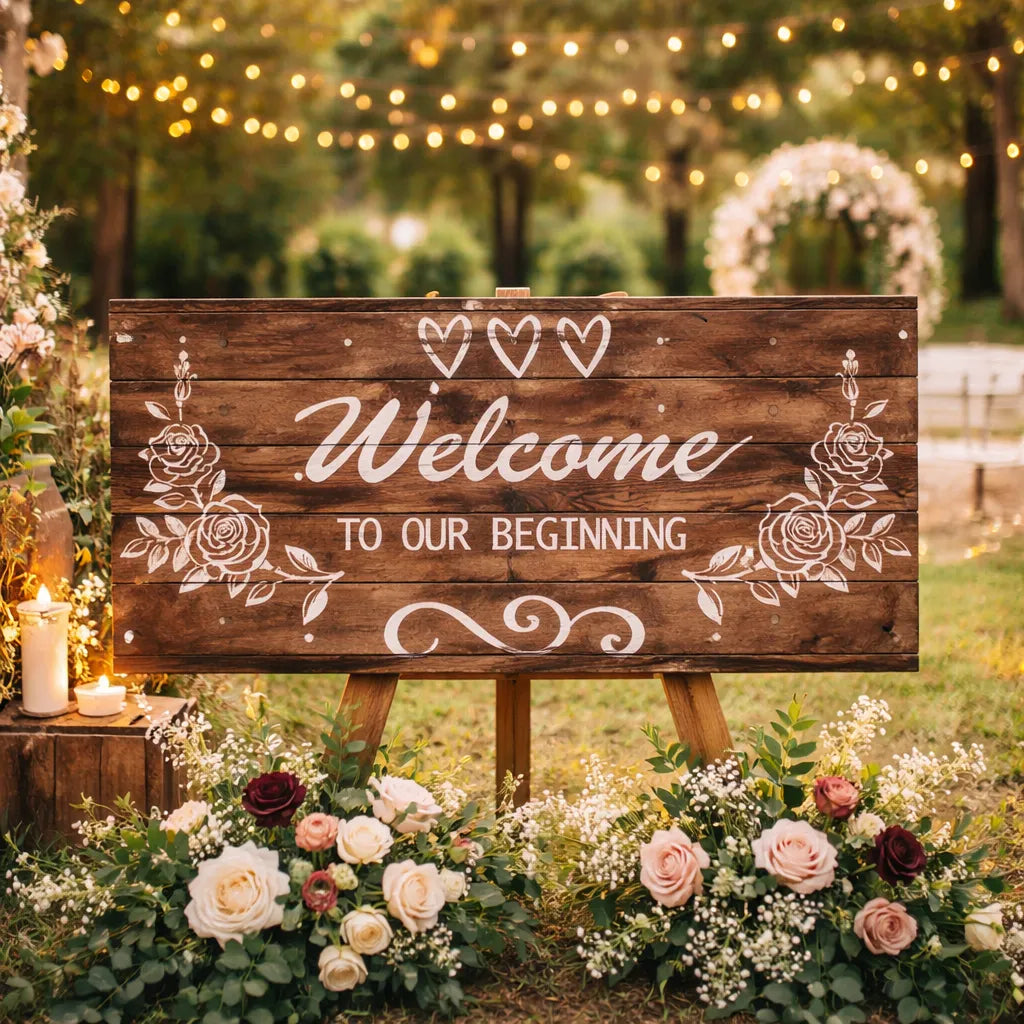 Petit Panneau de Bienvenue Mariage Original en Bois