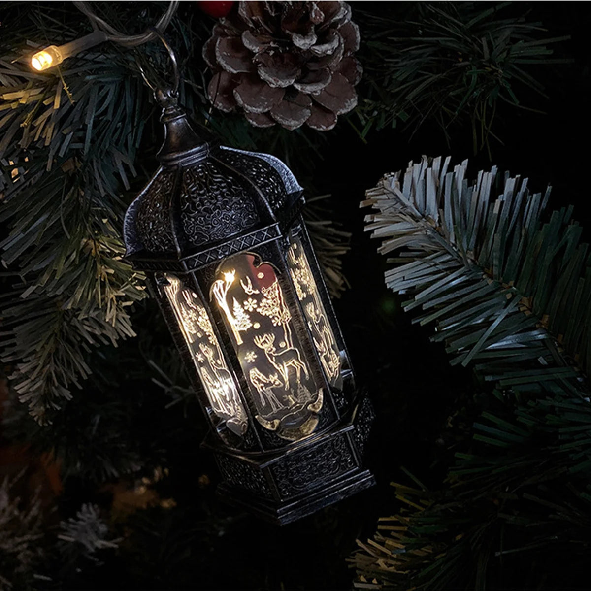 Petite Lanterne Noire Rétro Noël Lumineuse