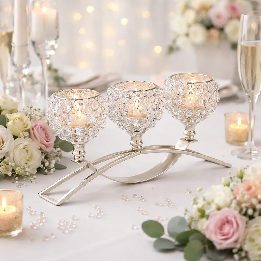 Photophore 3 Bras Argenté Mariage