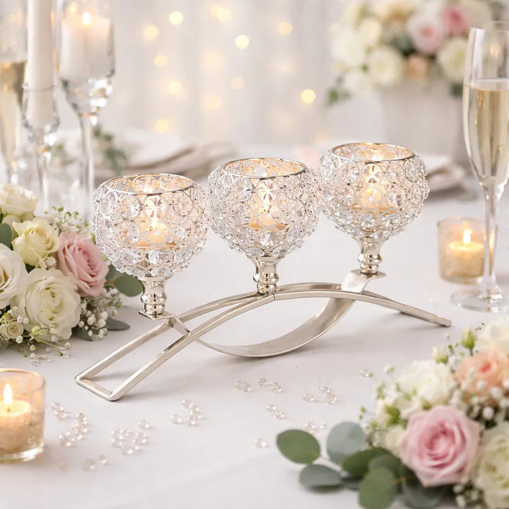 Photophore 3 Bras Argenté Mariage