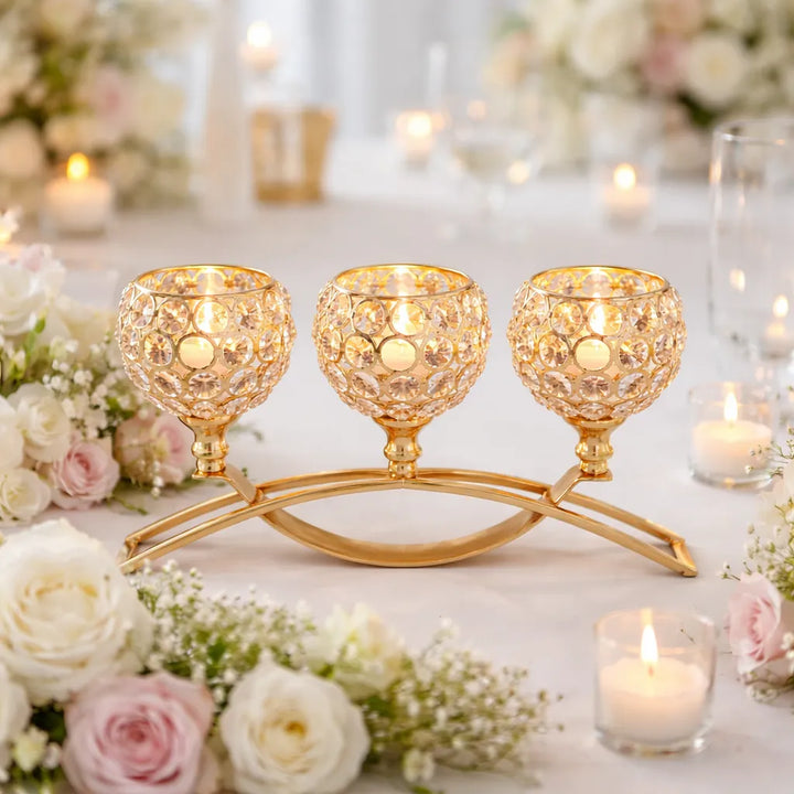 Photophore 3 Bras Doré Mariage