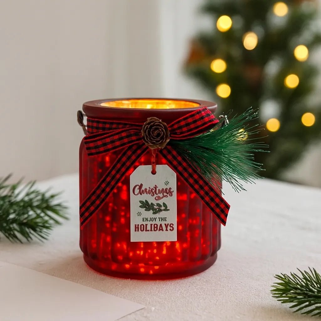 Photophore Déco Noël Rouge à Nœud