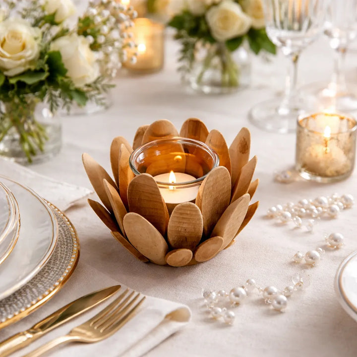 Photophore Fleur en Bois