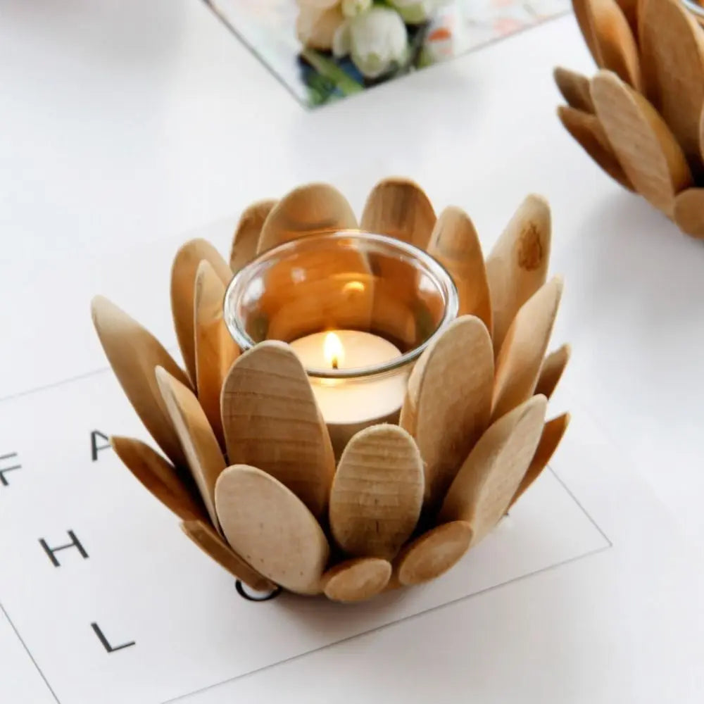 Photophore Fleur en Bois Unique