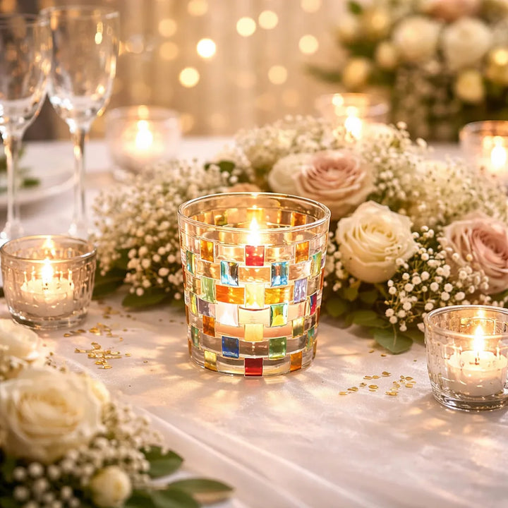 Photophore Mariage Romantique en Vitrail