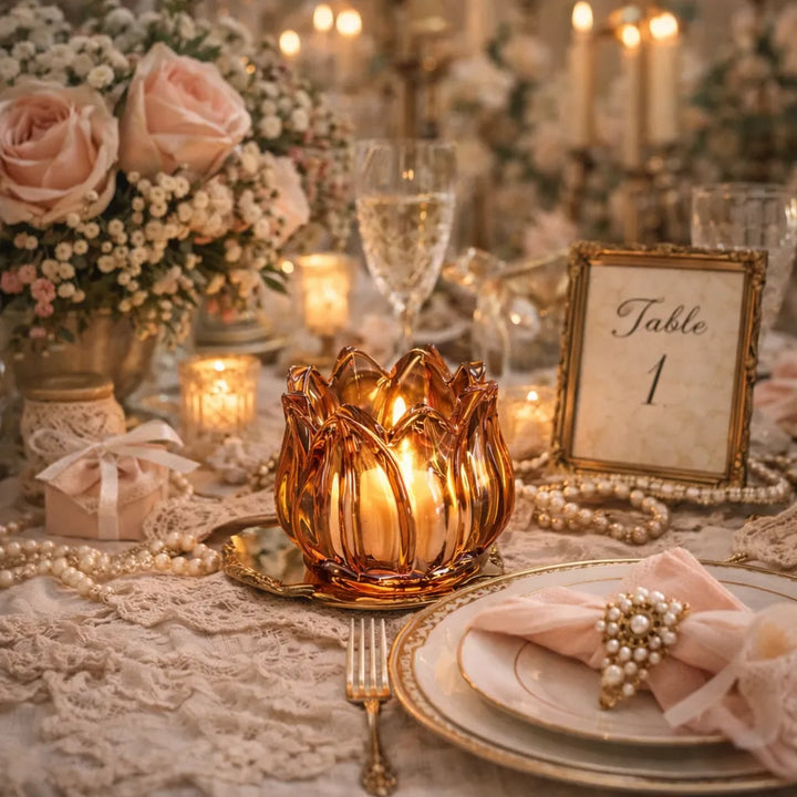 Photophore Mariage Tulipe Ambré