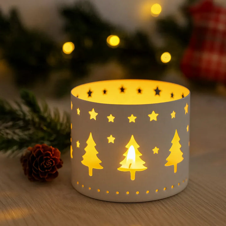 Photophore Noël Métal Blanc Sapins