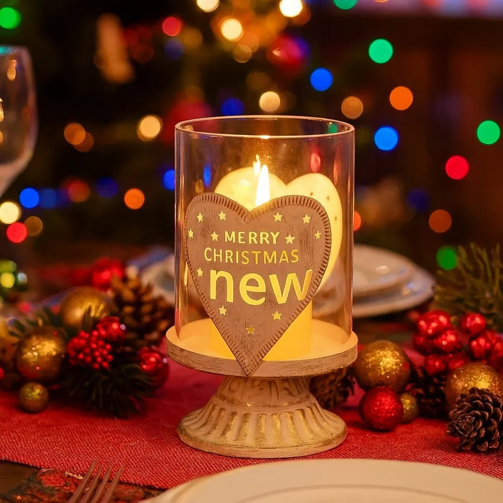 Photophore Noël en Verre  Motif Cœur Lumineuse