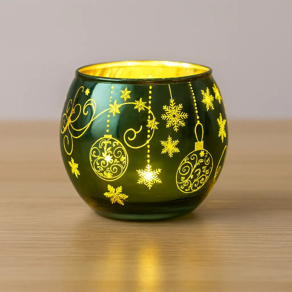 Photophore Rond à Motifs Boules de Noël Chic
