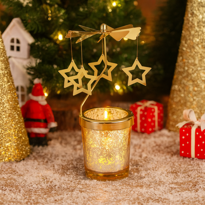 Photophore Rotatif Doré Etoiles