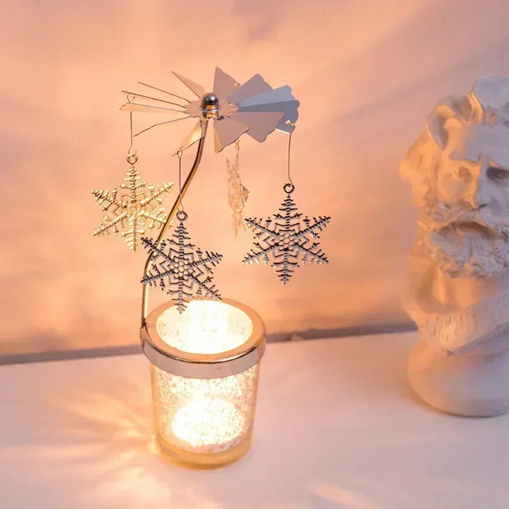 Photophore Rotatif Doré Flocons de Neige