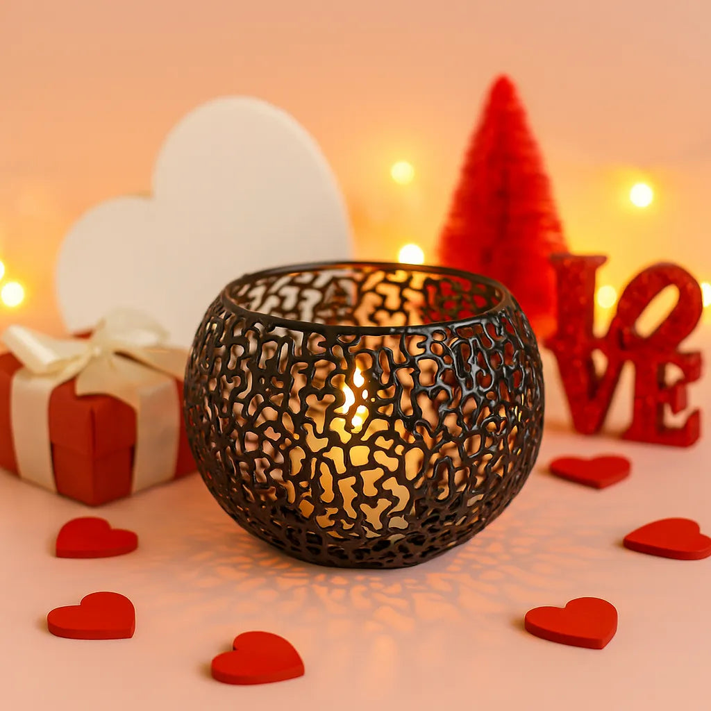 Photophore Saint-Valentin Ajouré Noir