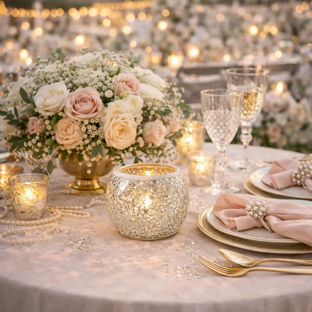 Photophore en Verre Mosaïque Argenté