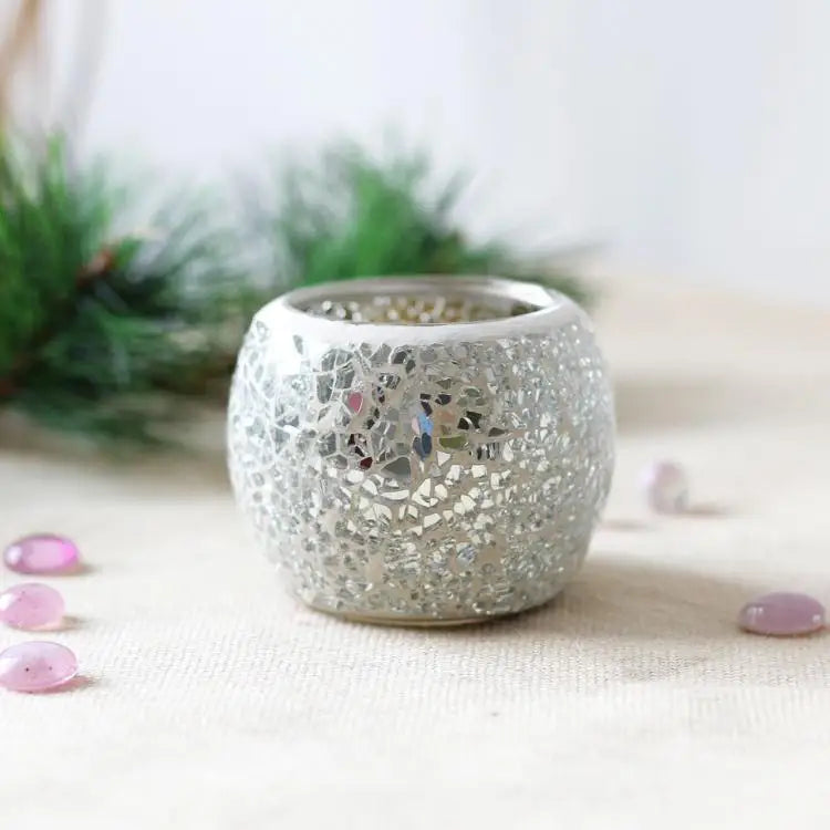 Photophore en Verre Mosaïque Argenté chic