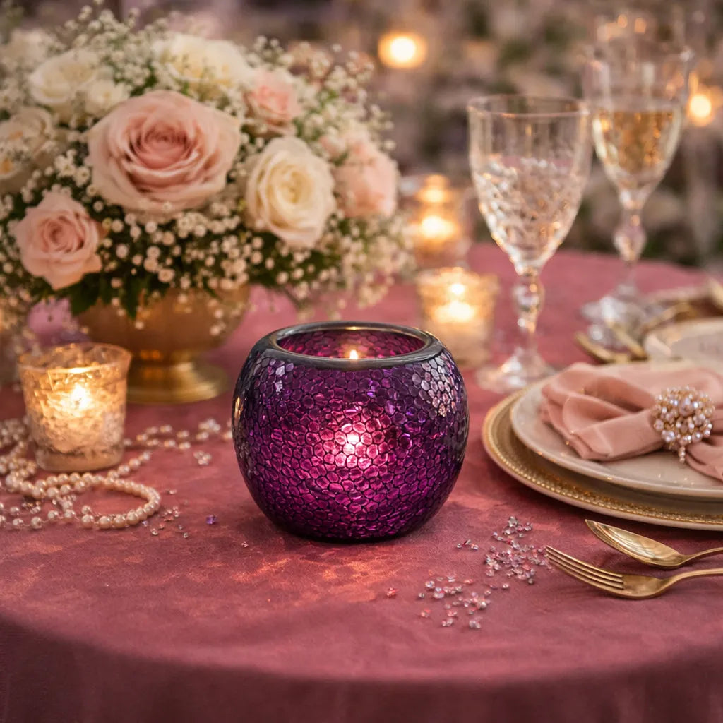 Photophore en Verre Mosaïque Violet