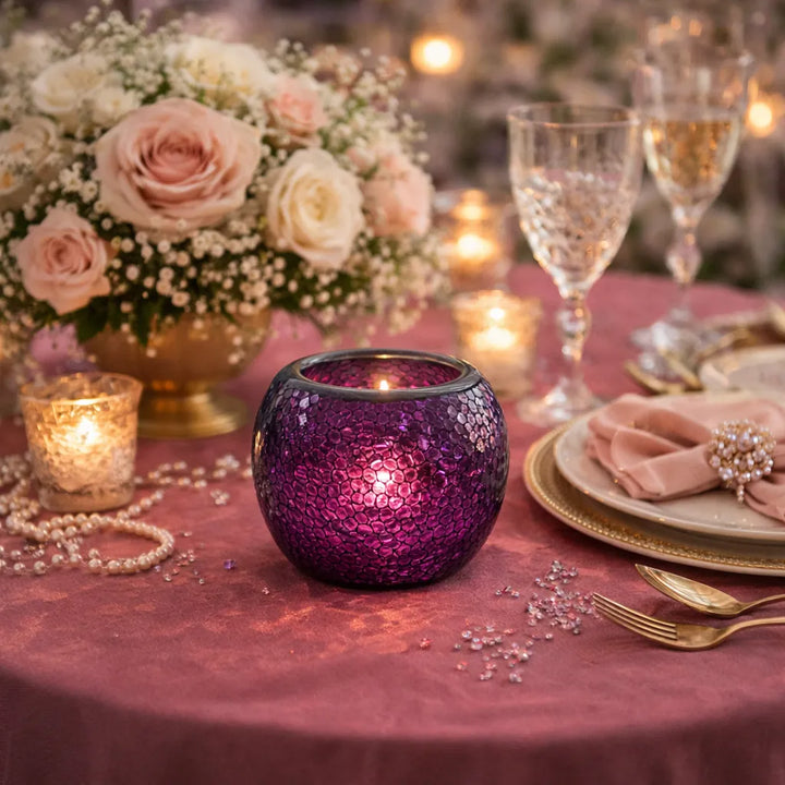 Photophore en Verre Mosaïque Violet