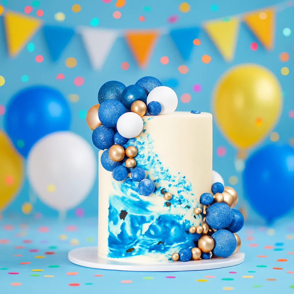 Pics à Gâteau Bleu et Or Elégant