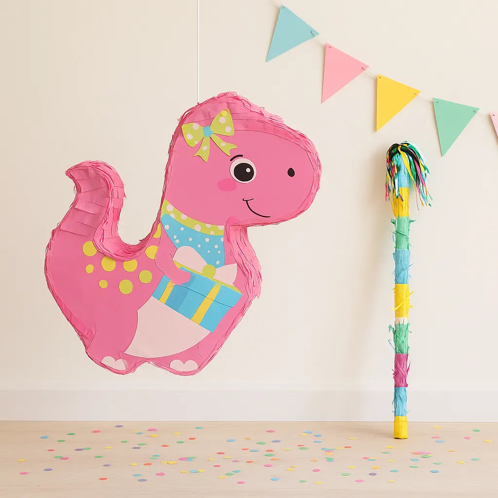 Pinata Anniversaire Dinosaure Rose