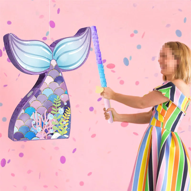 Pinata Anniversaire Queue de Sirène Violette en Papier 