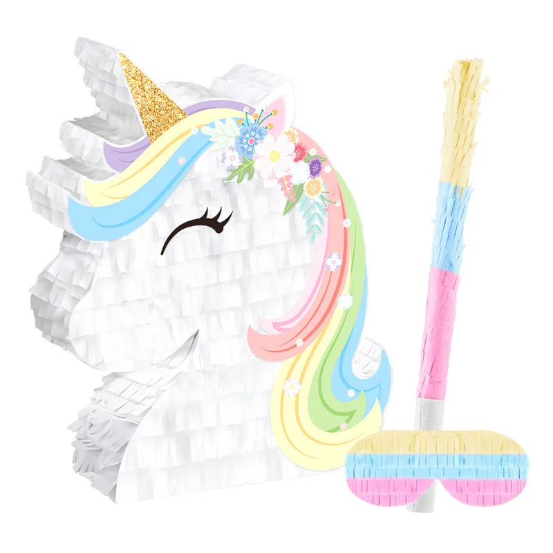 Pinata Anniversaire Tête de Licorne en Papier 
