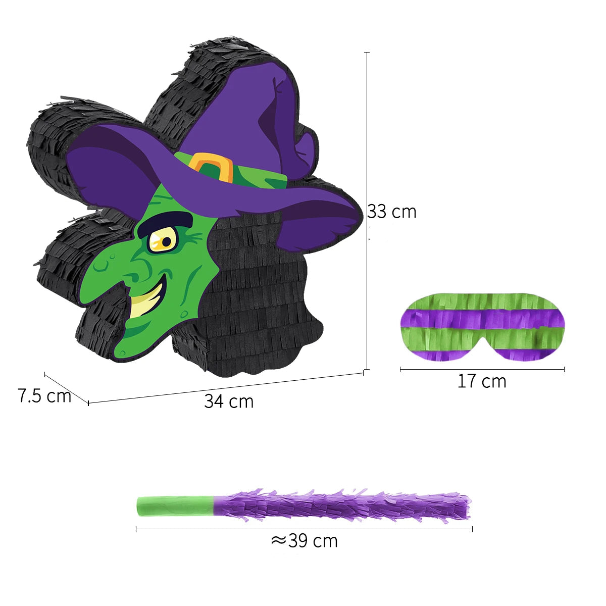 Pinata Sorcière en Papier Noir Violet 