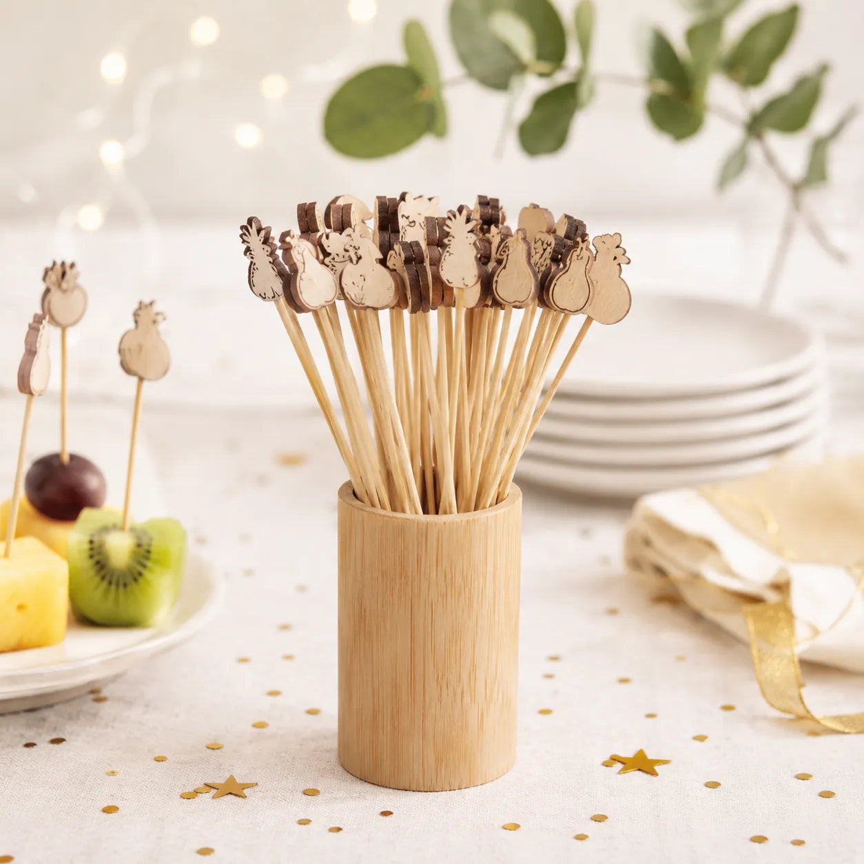 Pique Alimentaire Fruit en Bambou Festive