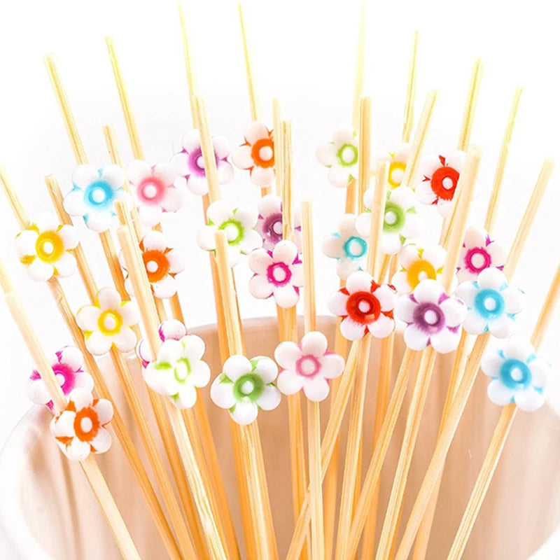 Piques à Cocktail Fleurs Colorées Féminine