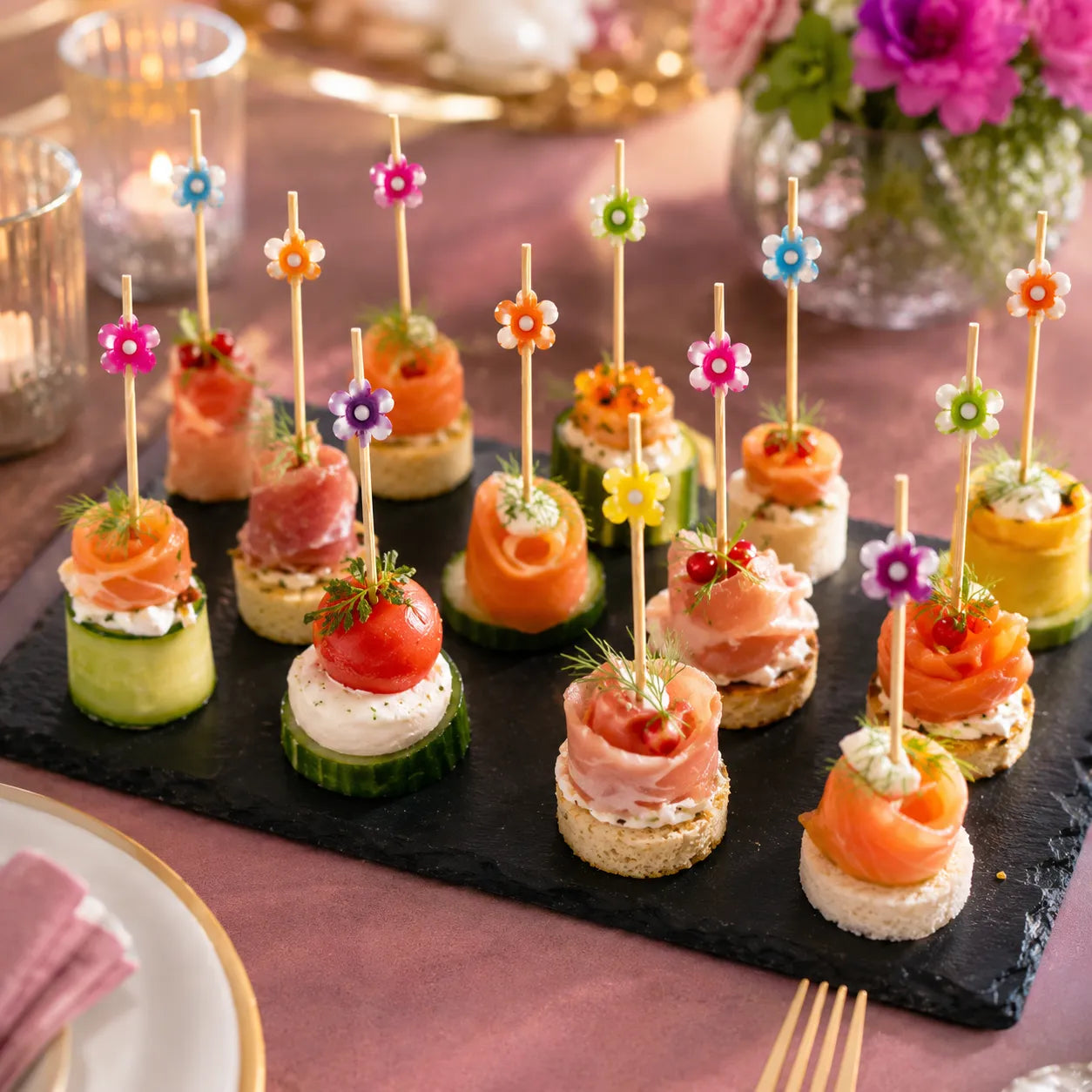 Piques à Cocktail Fleurs Colorées Joyeux
