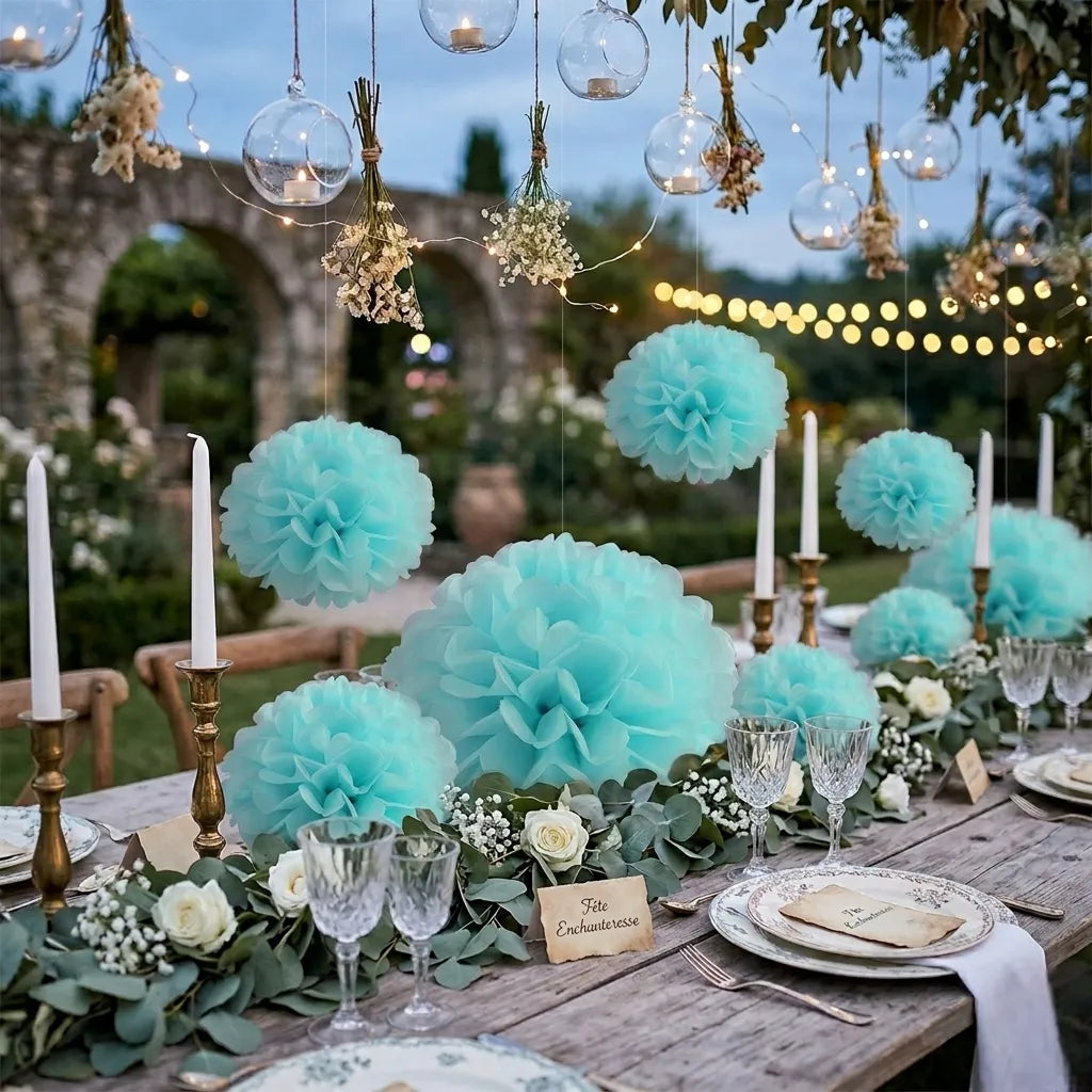 Pompon Déco Bleu Ciel Festive