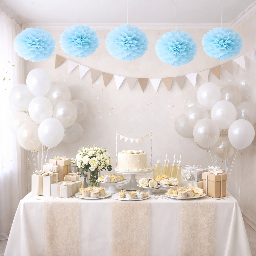 Pompon Déco Bleu Ciel Joyeux
