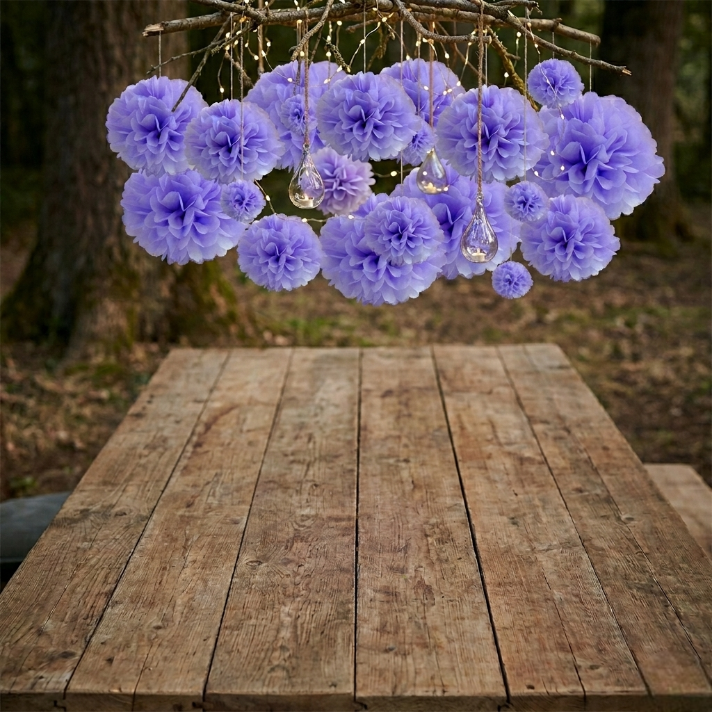Pompon Déco en Papier Mauve Design