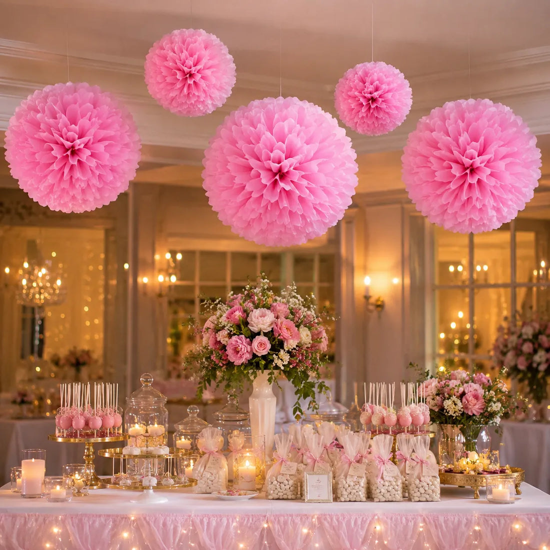 Pompon Décoratif Rose Festive