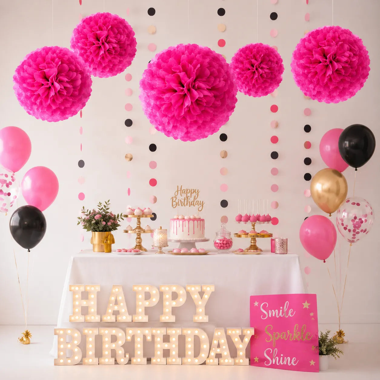 Pompon Papier de Soie Rose Vif Moderne