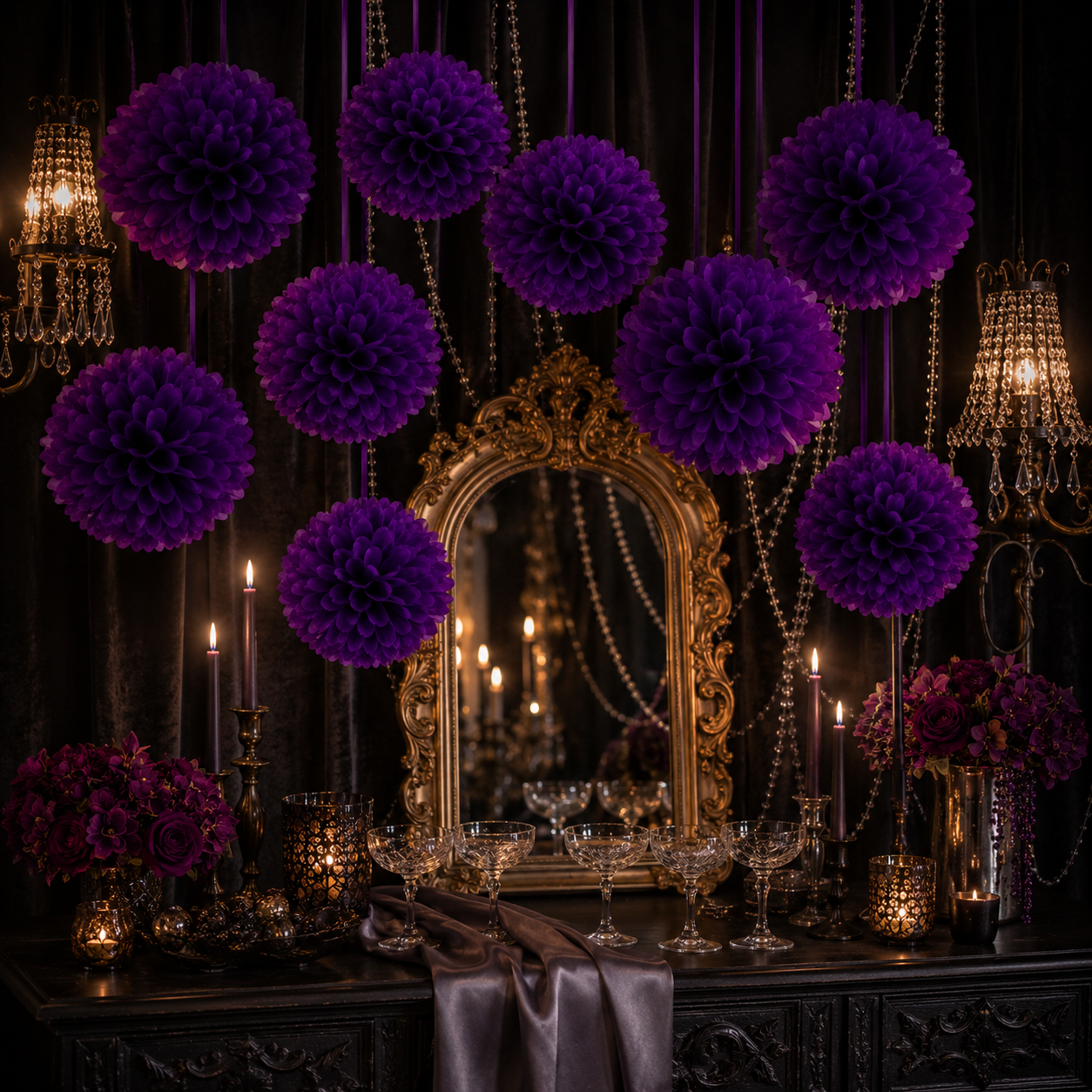 Pompon en Papier Violet Gothique