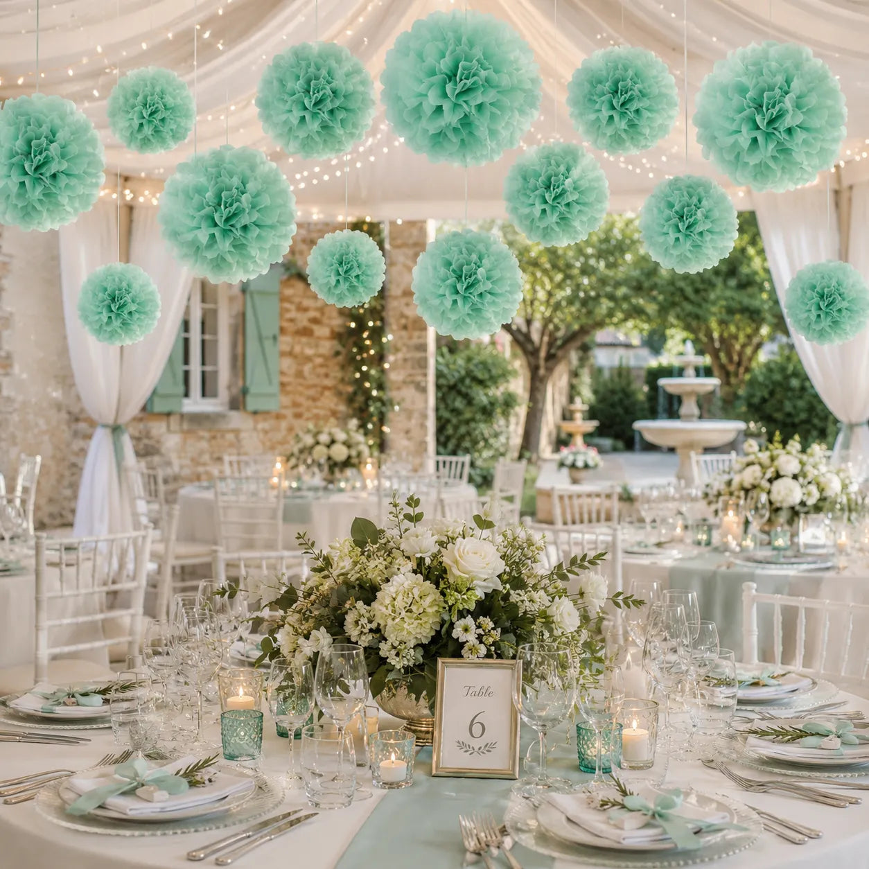 Pompons Papier de Soie Vert Menthe chic