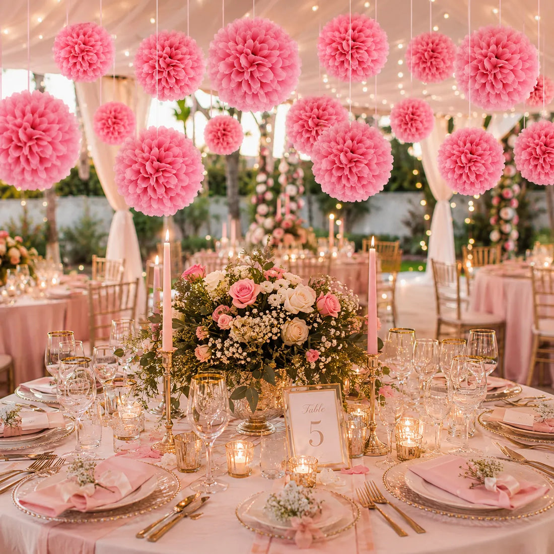 Pompons Roses Décoratifs romantique